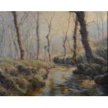 DENYS LAW Lamorna Stream Oil onboard Signed 59 x 75cm