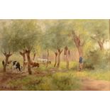 ADRIANUS JOHANNES GROENEWEGAN Cattle Amongst Trees Watercolour Signed and dated '97 33 x 51cm