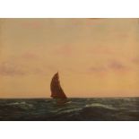 W B CUMBERPATCH A lone fishing lugger Oil on canvas Signed and dated 1907 38 x 51cm