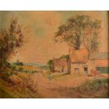 W WILFRID THOMAS Cottages near Camborne Oil on board Signed Indistinctly inscribed to the back