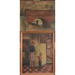 R E SKINNER Mother and Child Oil on board Signed Plus one other work by the same artist 34 x 25 cm