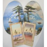 H SALARI A pair of Mediterranean coastal gouache Together with a pair of desert scenes signed