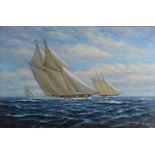 TED DYER Racing Yachts Oil on canvas Signed 58 x 78.