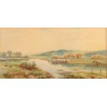 CHARLES FREDERICK ALLBON Cattle watering in a Derbyshire landscape Watercolour Signed and