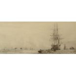 WILLIAM LIONEL WYLLIE Thames Shipping Etching Signed Plate size 22 x 49cm