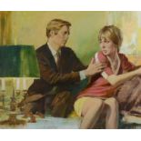 JOHN HESELTINE An illustration for 'A Hasty Wedding' Oil on board Signed Inscribed to the back