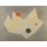 PAULE VEZELAY White and Cream Forms With Three Circles on Grey Ground Pastel and paper Signed
