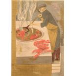 RICHARD PLATT Boiling Lobsters (II) circa 1953 Three colour lithograph Signed and inscribed by the