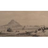 Queen Victoria and the Royal Yacht visiting Mounts Bay Lithograph Sight size 24 x 45cm