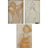 BEN CARRIVICK Three female portraits Mixed media Each signed