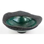 ROB SOLLIS Raku green crackle bowl with shaped iron rim Maximum width 25cm