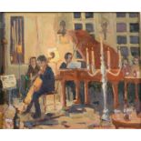 ERIC WARD Sunday evening music at the Chelsea Arts Club Oil on canvas Signed Artist's label to