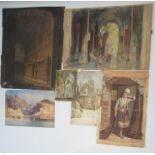 VICTOR ELFORD Church interior Watercolour Signed Together with a gothic interior and four other