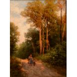 LADISLAUS EUGEN PETROVITS Travellers on a woodland path Oil on board Signed 39 x 29cm