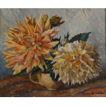 GWEN WHICKER Dahlias Oil on board Signed 30 x 35cm Condition report: Dirty,