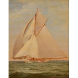 EDWARD ADAMS A J class yacht sailing goose-winged Oil on board Signed and dated 1904 29 x 23cm