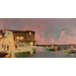 DOYLY-JOHN Night Fishermen Preparing off Coast at Cassis near St Tropez Oil on canvas Signed