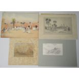C K BIDEN The Native Town Watercolour Signed Inscribed to the back Together with three