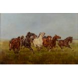 HILDA ANNETTA WALKER Cavalry horses and distant encampment Oil on canvas Signed and dated 1911 49