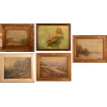 Five coastal oil paintings