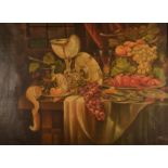 Dutch School Still life with fruit on a shelf Oil on canvas Indistinctly signed 68 x 93cm