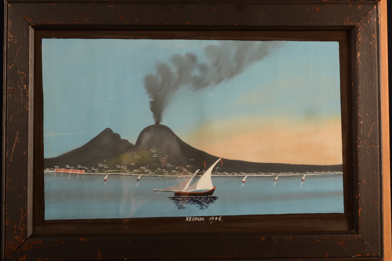 Neapolitan School Vesuvius by day and by night A pair of gouache Each inscribed and dated 1906 - Image 3 of 3