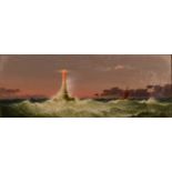E ADAMS Lighthouse at dawn Oil on canvas Signed 30 x 80cm