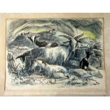 SVEN BERLIN Goats on a hillside Ink and wash Signed and dated '46 Inscribed to the back 26x36cm