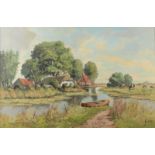 VAN VEEN River landscape Oil on canvas Indistinctly signed Label to the back 60 x 90cm