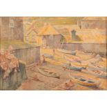 PHILIP COLINGWOOD PRIESTLEY Port Isaac Watercolour Signed and inscribed 38 x 55.
