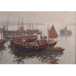 GYRTH RUSSELL Newlyn Harbour Oil on canvas Signed 52x75cm (See illustration)
