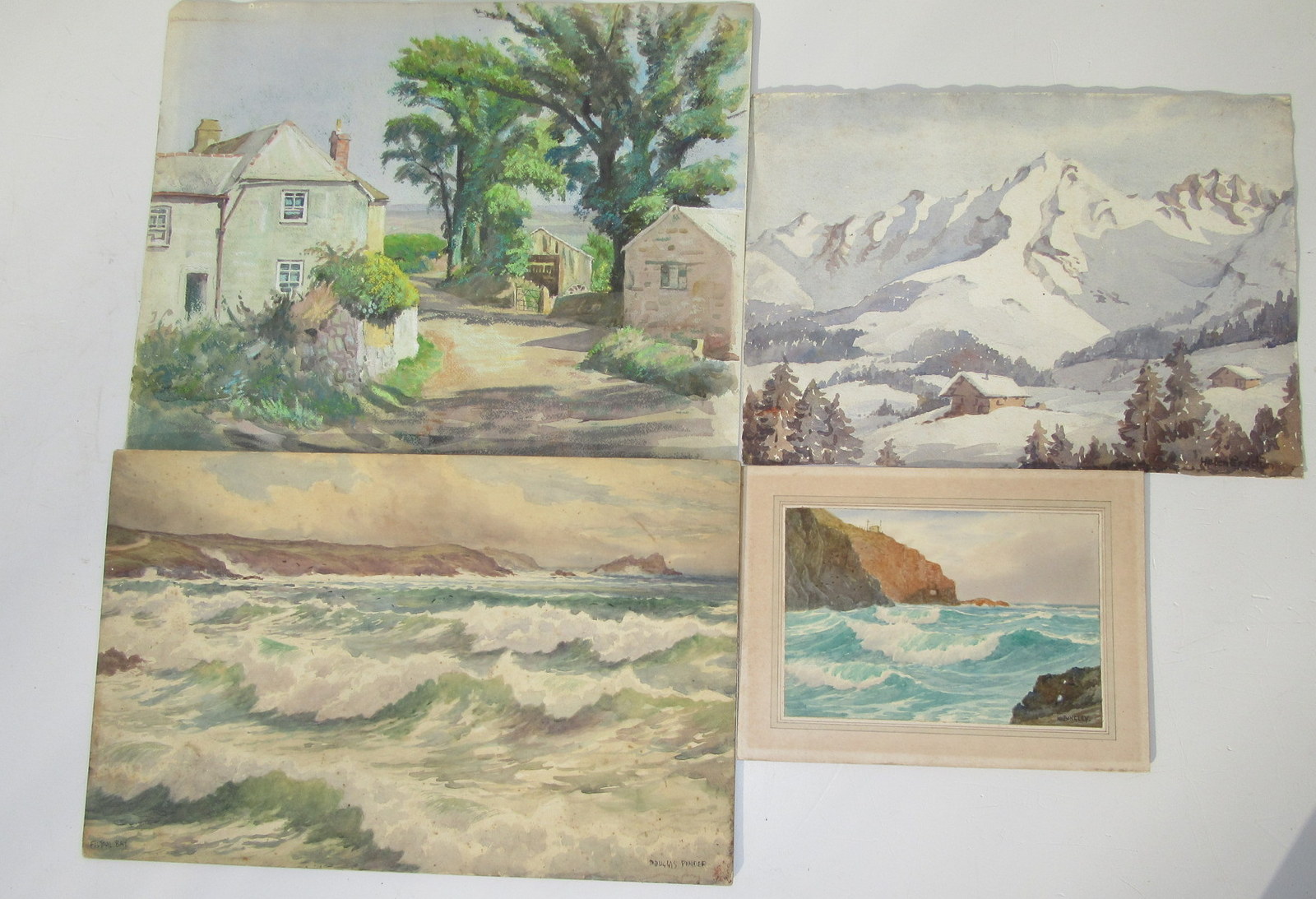 Four watercolours James Heseldin, Douglas Pinder,