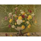 ALLAN BARR Chrysanthemums in a silver bowl Oil on canvas Signed and dated '47 60 x 76cm