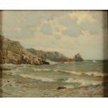 SAMUEL JOHN LAMORNA BIRCH Pedn Vounder and Logan Rock Oil on panel Signed 21 x 25cm (See