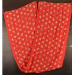 PATRICK HERON Red and white silk scarf By Beckford Silk Signed in the print 38 x 158cm