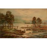 Coniston Lake Watercolour Inscribed Together with a rural watercolour by F Davis And a print,