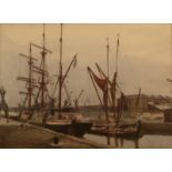 WILSON Docks with a Thames barge and schooner Watercolour Signed and dated 1934 24 x 34cm