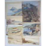 Coastal watercolours including J T Richardson