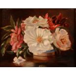 Camellias 19th century oil on canvas 15 x 19cm