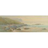TRACEY DOUGLAS DYKE HART Cornish coast Watercolour Signed 18 x 50cm