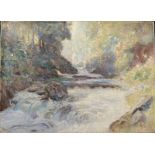 Style of TOM MOSTYN Sunlit River Oil on canvas Indistinctly signed 41 x 56cm
