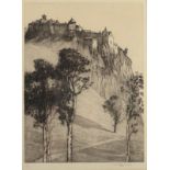 WILLIAM RENISON Edinburgh Castle Etching Signed 27.5 x 20.