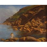 CHARLES H THOMPSON A nude bather on the rocks at Penberth ,