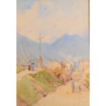 EVELYN JANE WHYLEY (RIMINGTON) A Village in The Pyrenees Watercolour Signed 'The Dudley