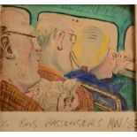 MIKE WOOTEN Bus Passengers Hand coloured etching Signed, inscribed,