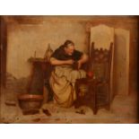 PIETRO LANZONI The monk cobbler Oil on panel Signed 28 x 35.