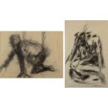 CLARE WARDMAN Pair of figure studies Charcoal on paper Signed and dated 82' and 84' 41 x 57 cm