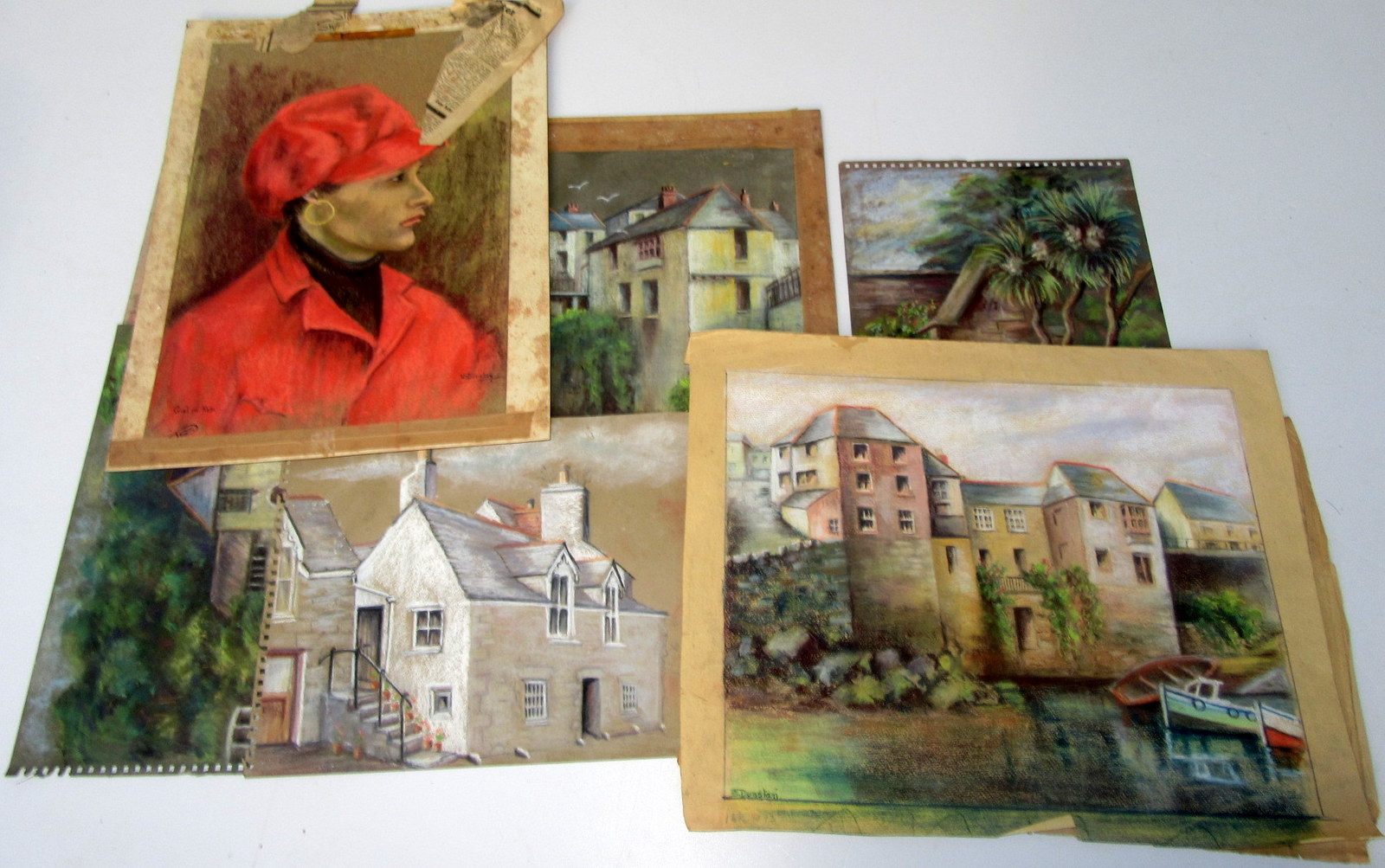 S DUNSTAN Various pastel works including Newlyn scenes