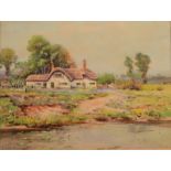 FRANK RICHARDS Thatched cottage Watercolour Signed 21 x 28cm