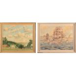 NEIL MINERS Tall Ships at Falmouth Oil on board Monogrammed Together with one other oil by the